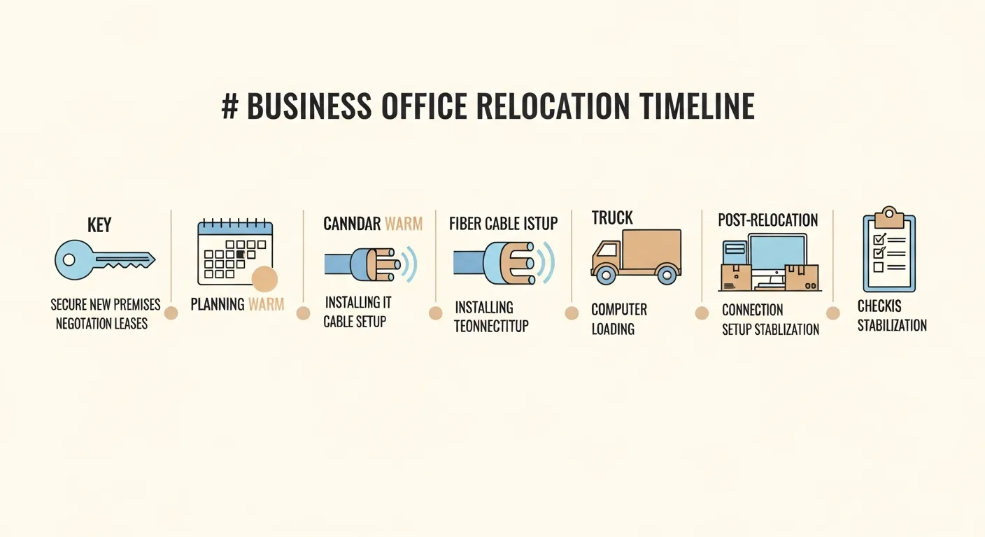 Rétroplanning visuel d'un déménagement d'entreprise sur 6 mois avec étapes clés et jalons